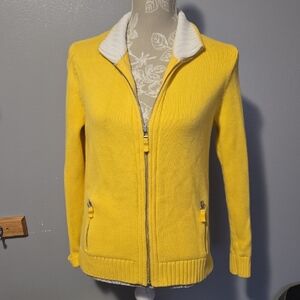 Lands' End Yellow Cardigan with White Trim